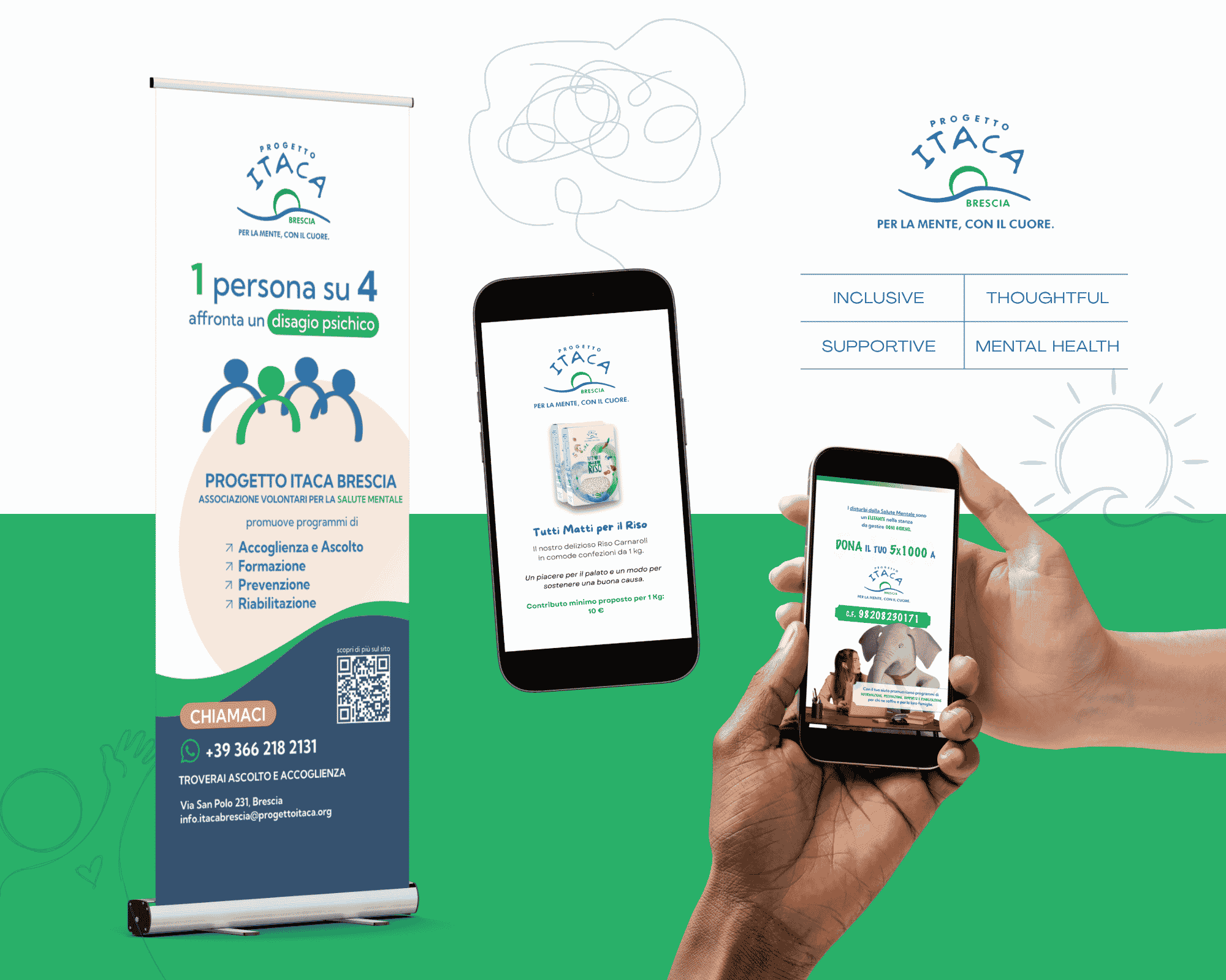 Progetto Itaca Brescia: roll-up e contenuti per Instagram e WhatsApp